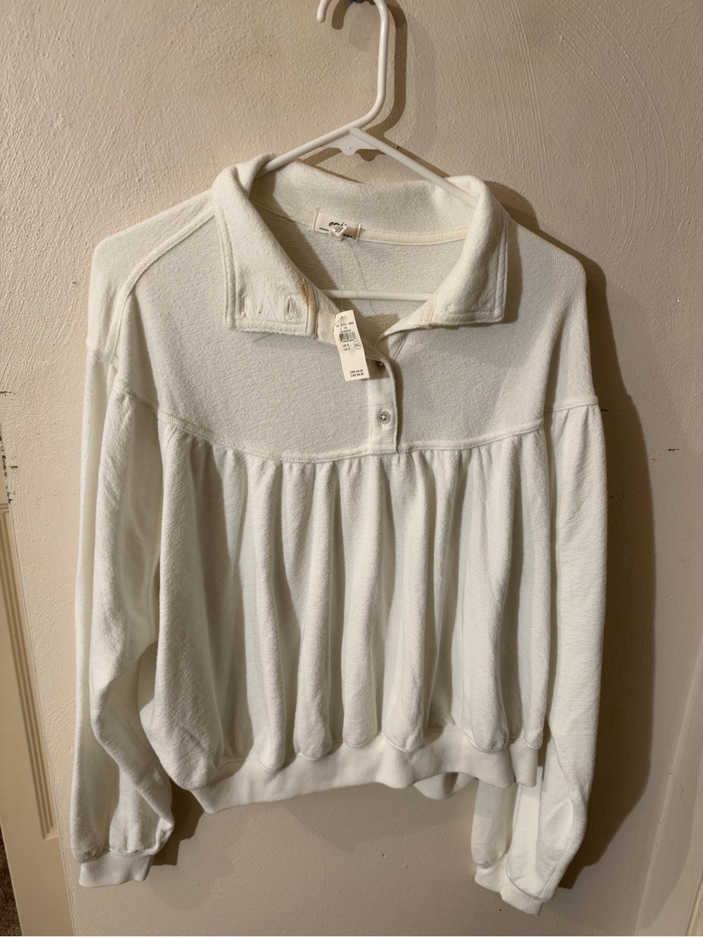 aerie White Button-Front Pullover Sweatshirt
